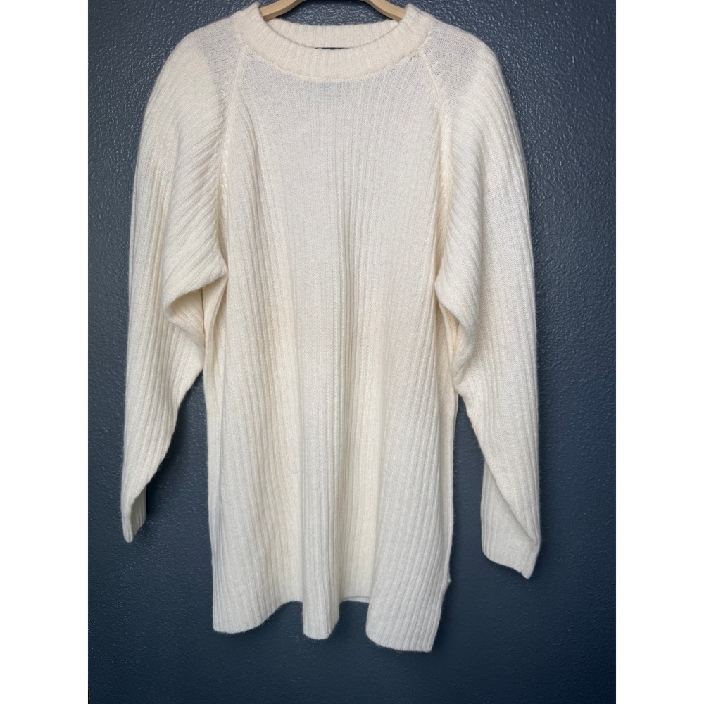 Vintage 80s Forenza Ribbed Sweater‎ Dress Cream Angora Wool Blend Quiet Luxury S